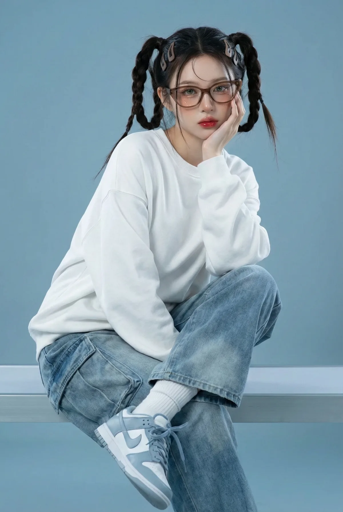精选视角下的未来感时尚大片：天蓝色背景