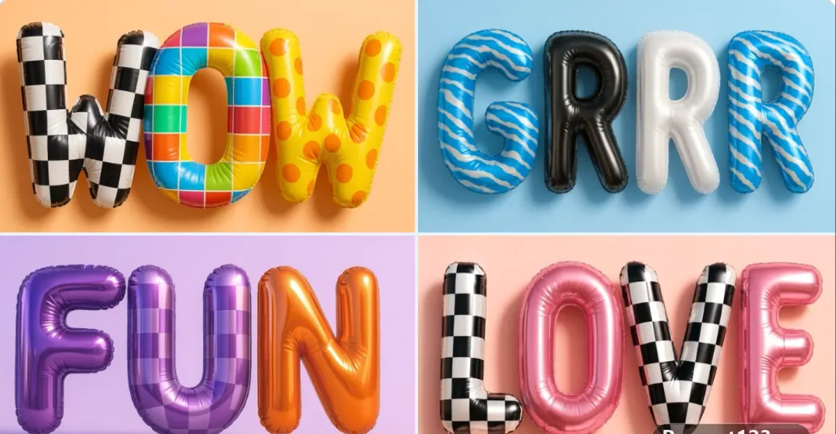 Hyper-realistic 3D Rendering Of Balloon Letters Forming The Word [WOW]
