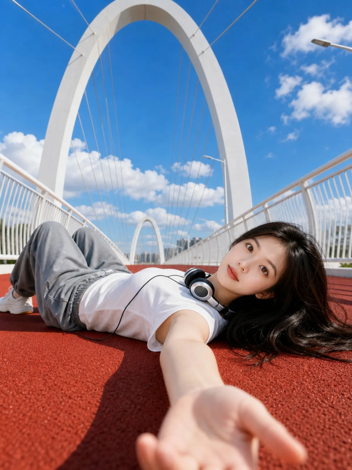 红跑道低角度夏日人像 · 精修演绎