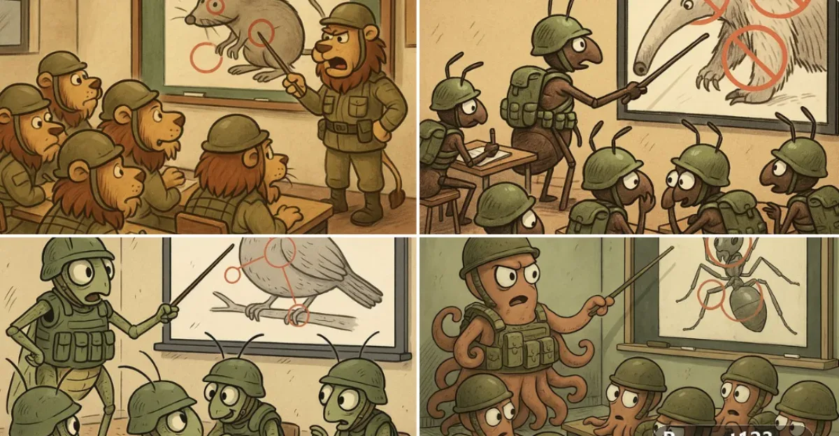 A Humorous Cartoon Scene Set Inside A Military Training Classroom
