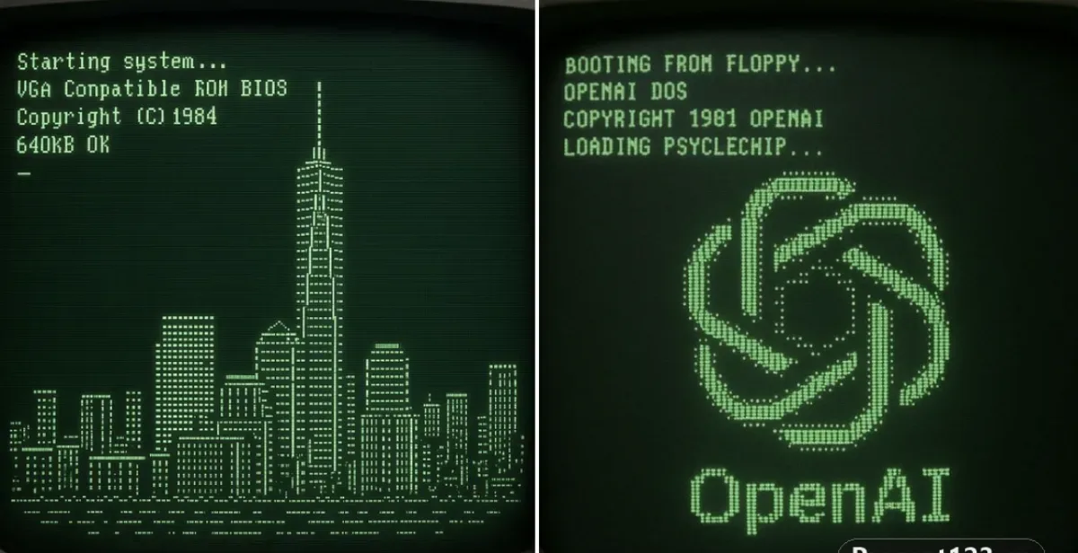 Retro CRT Computer Boot Screen That Resolves Into ASCII-art