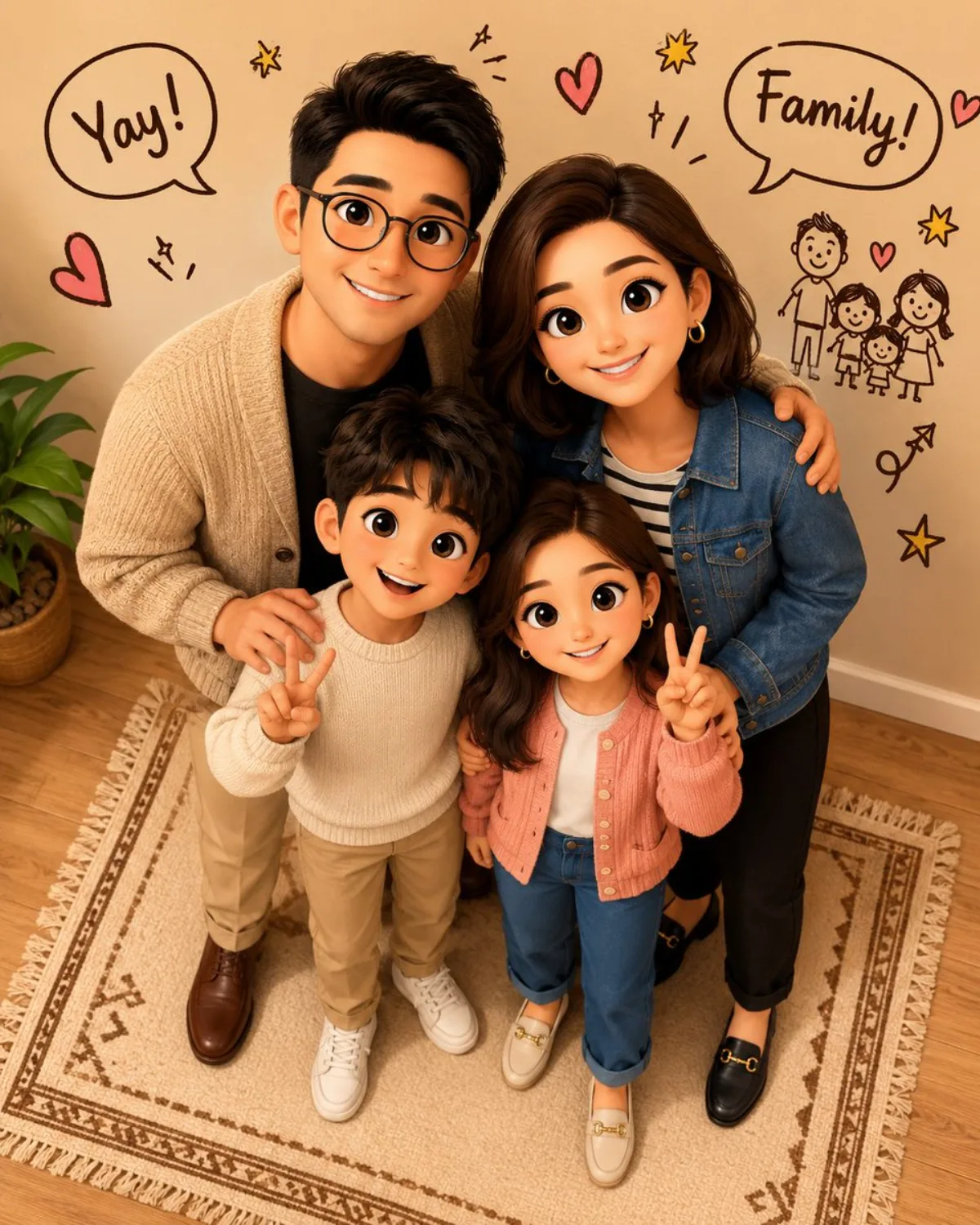 Stylized 3D Animated Family Portrait