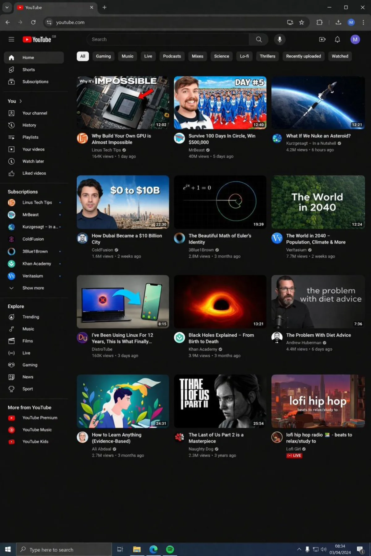 YouTube深色模式桌面UI模型