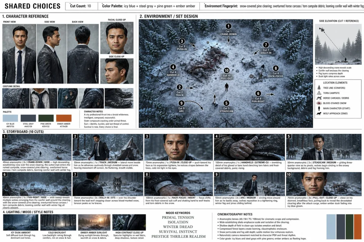 Film-style Survival Thriller Storyboard Prompt Produce A Premium Cinem