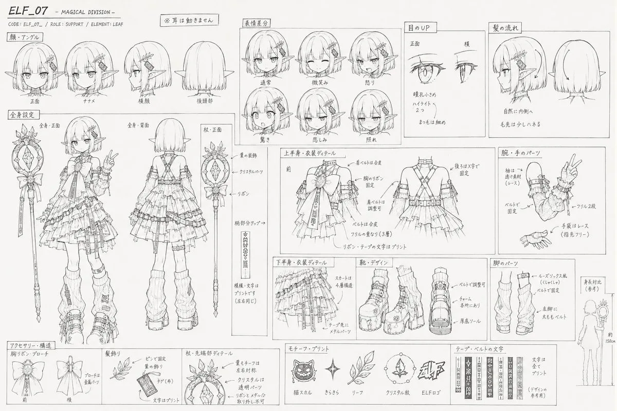 Anime Character Line Art Sheet