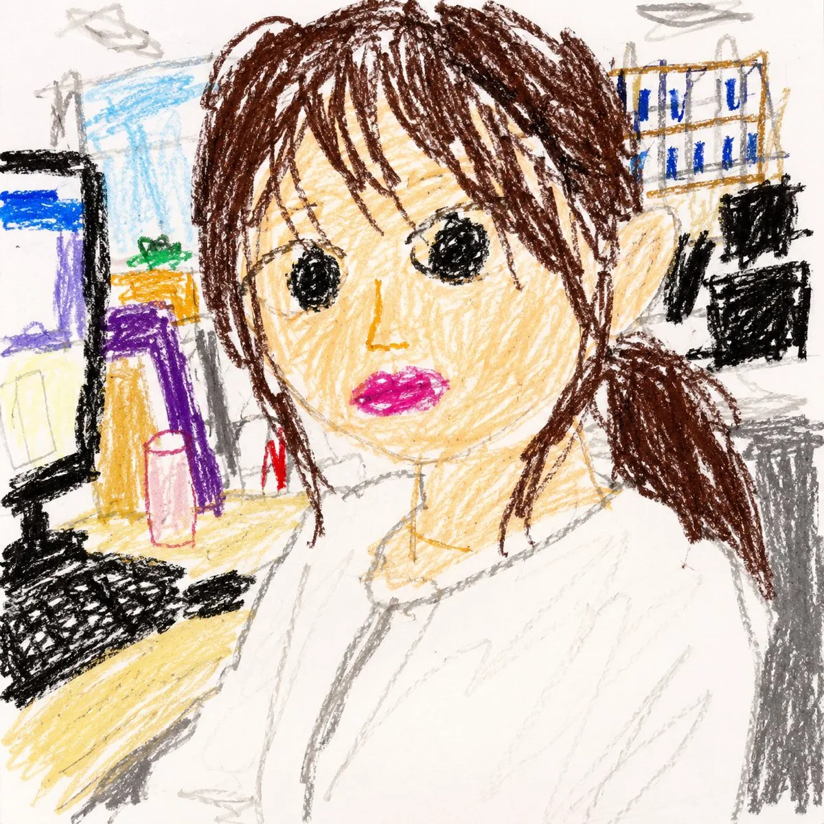 幼儿蜡笔办公室自拍