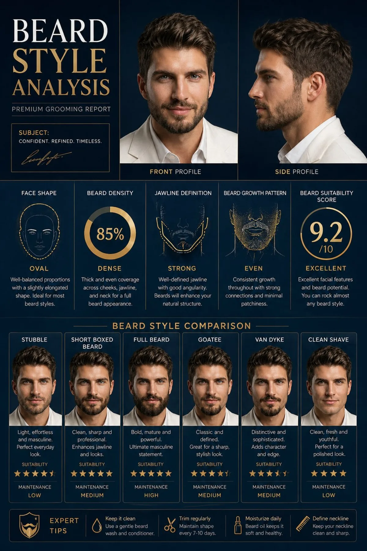 Premium “BEARD STYLE ANALYSIS” Poster Featuring The Same Man From