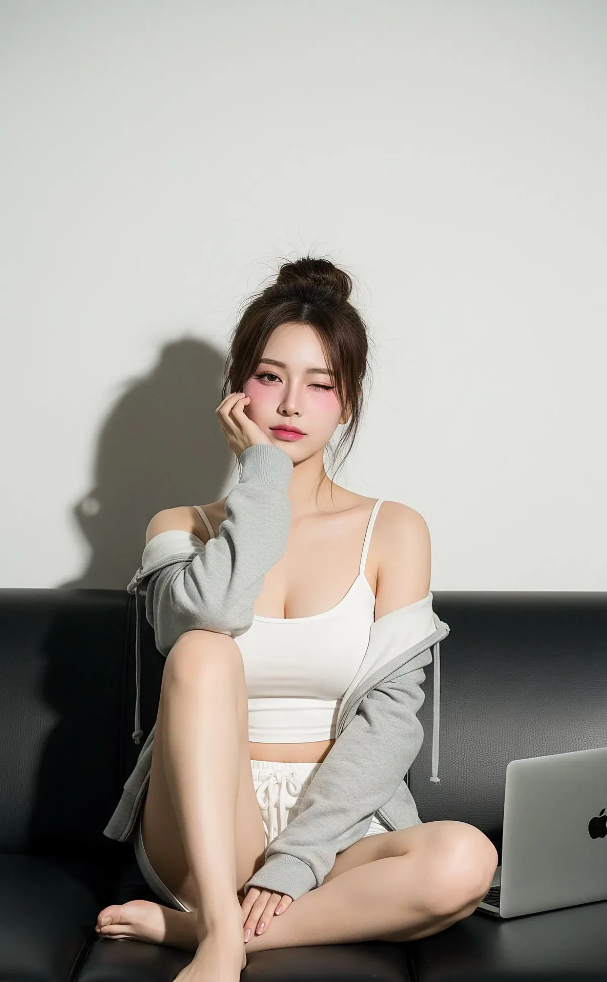女生坐沙发上