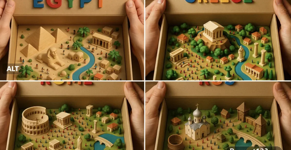 An Ultra-realistic Top-down Photograph Of A 3D-printed Diorama Inside