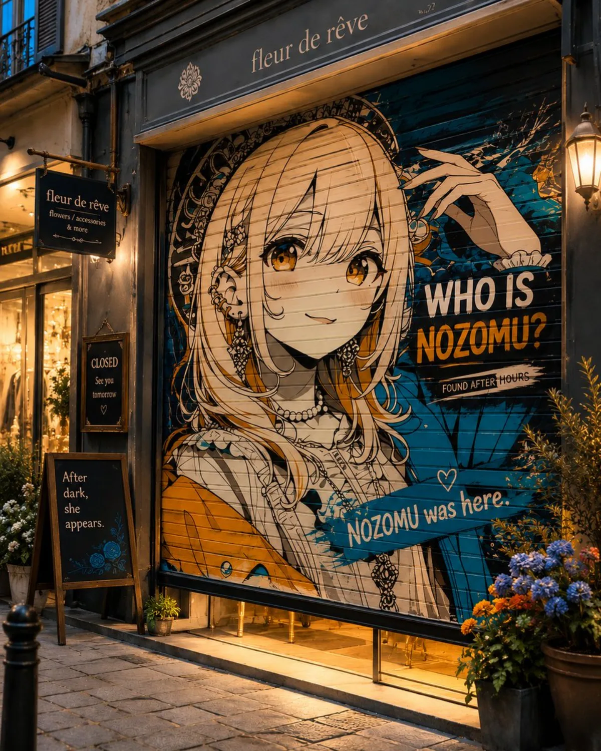 关闭的商店卷帘门壁画艺术