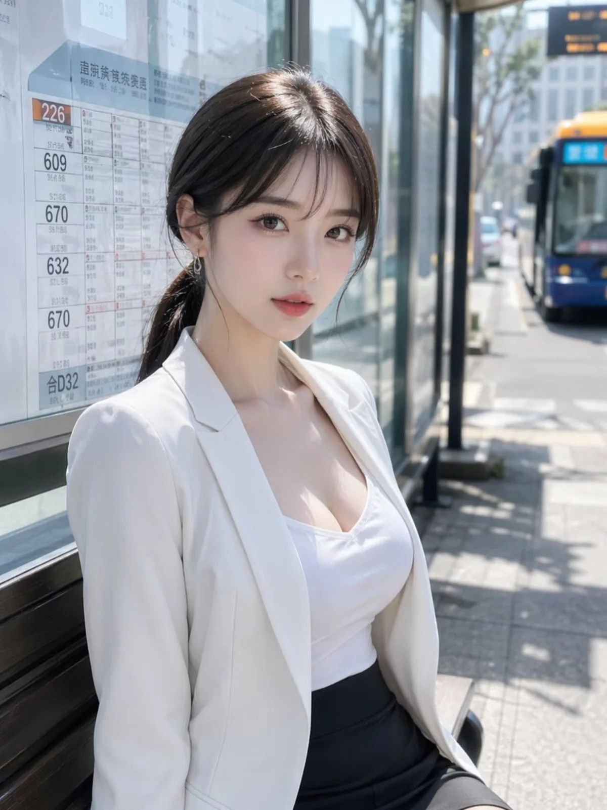 日本公交车站的真实女性