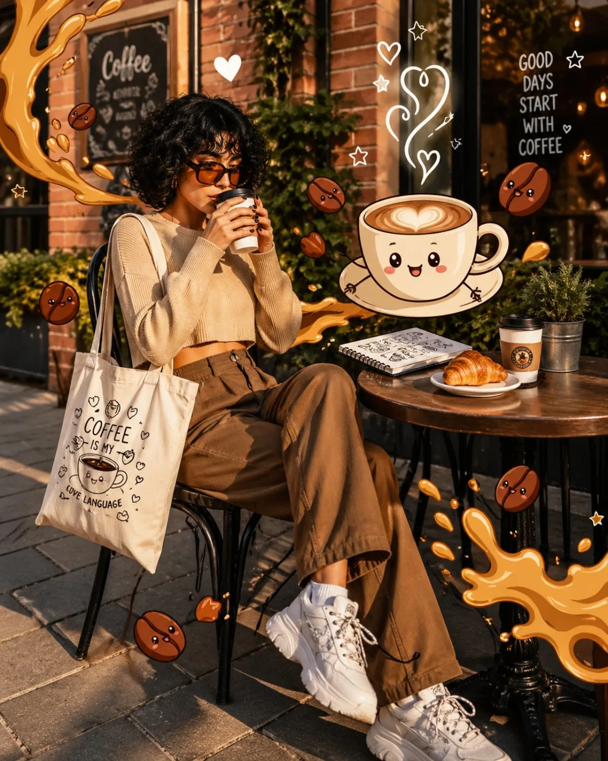 A Trendy Young Woman Sitting At An Outdoor Café Table