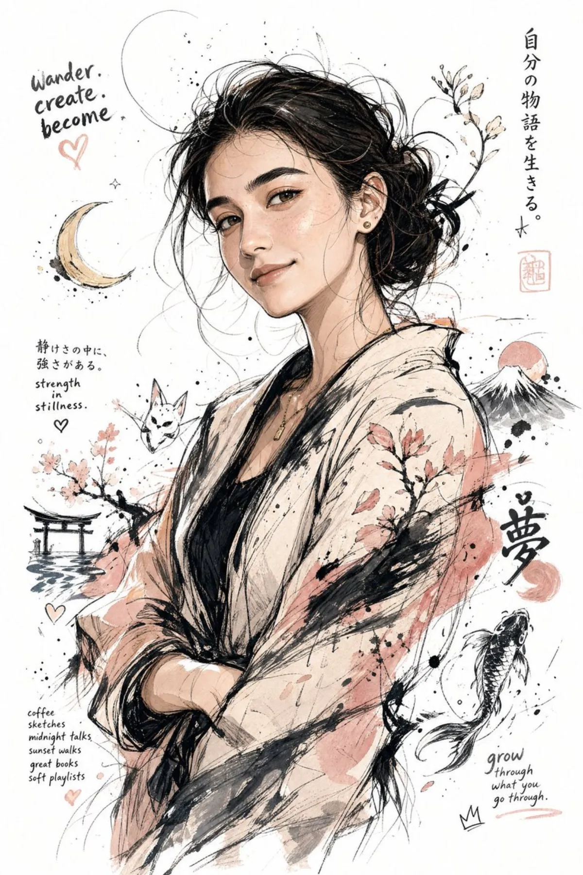 日式墨溅漫画插画