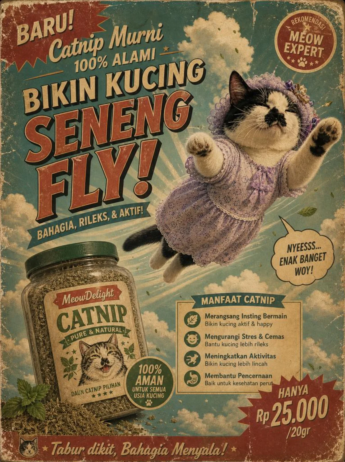 Ultra Realistic Vintage Indonesian Catnip Advertisement Poster