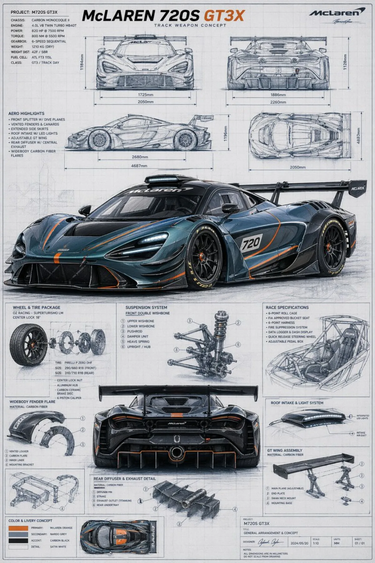 McLaren GT3X技术蓝图海报