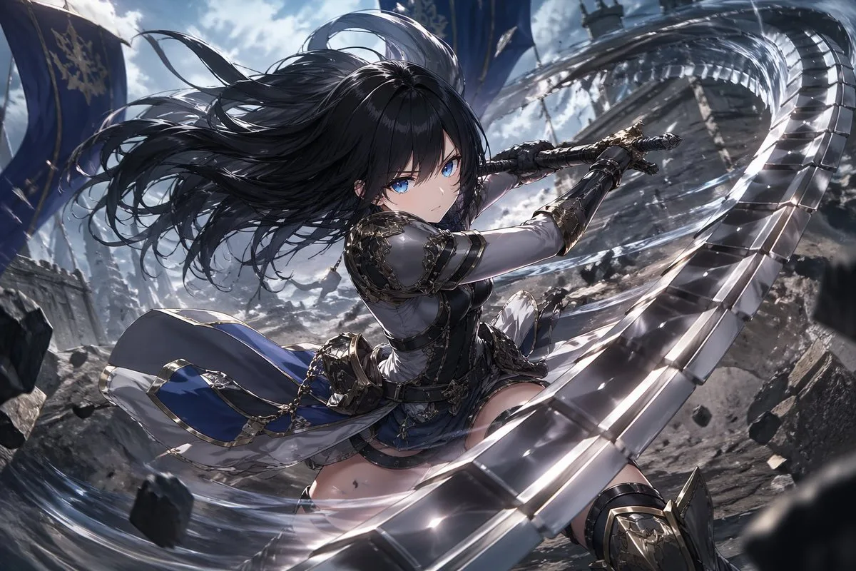 A Highly Fine-grained Anime Illustration Of A Fierce Female Warrior
