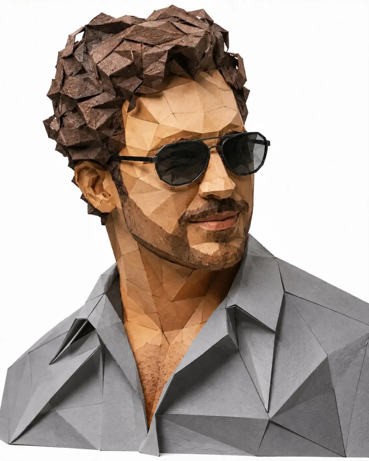 Highly Intricate Low-poly Papercraft Portrait Of A Stylish Young Man
