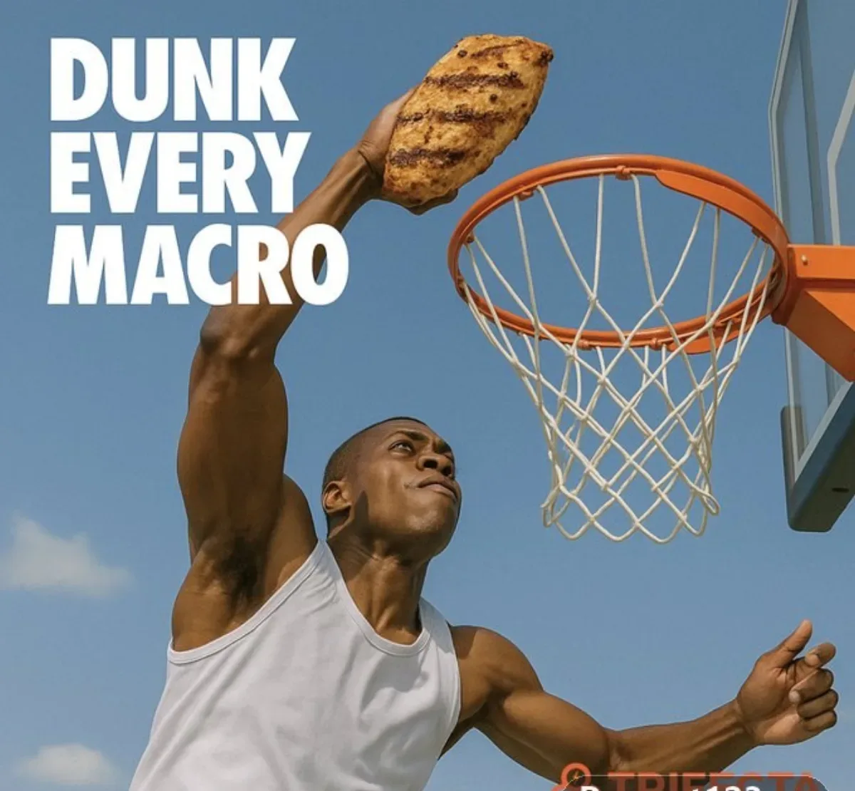 Muscular African Man Dunks A Grilled Chicken Breast