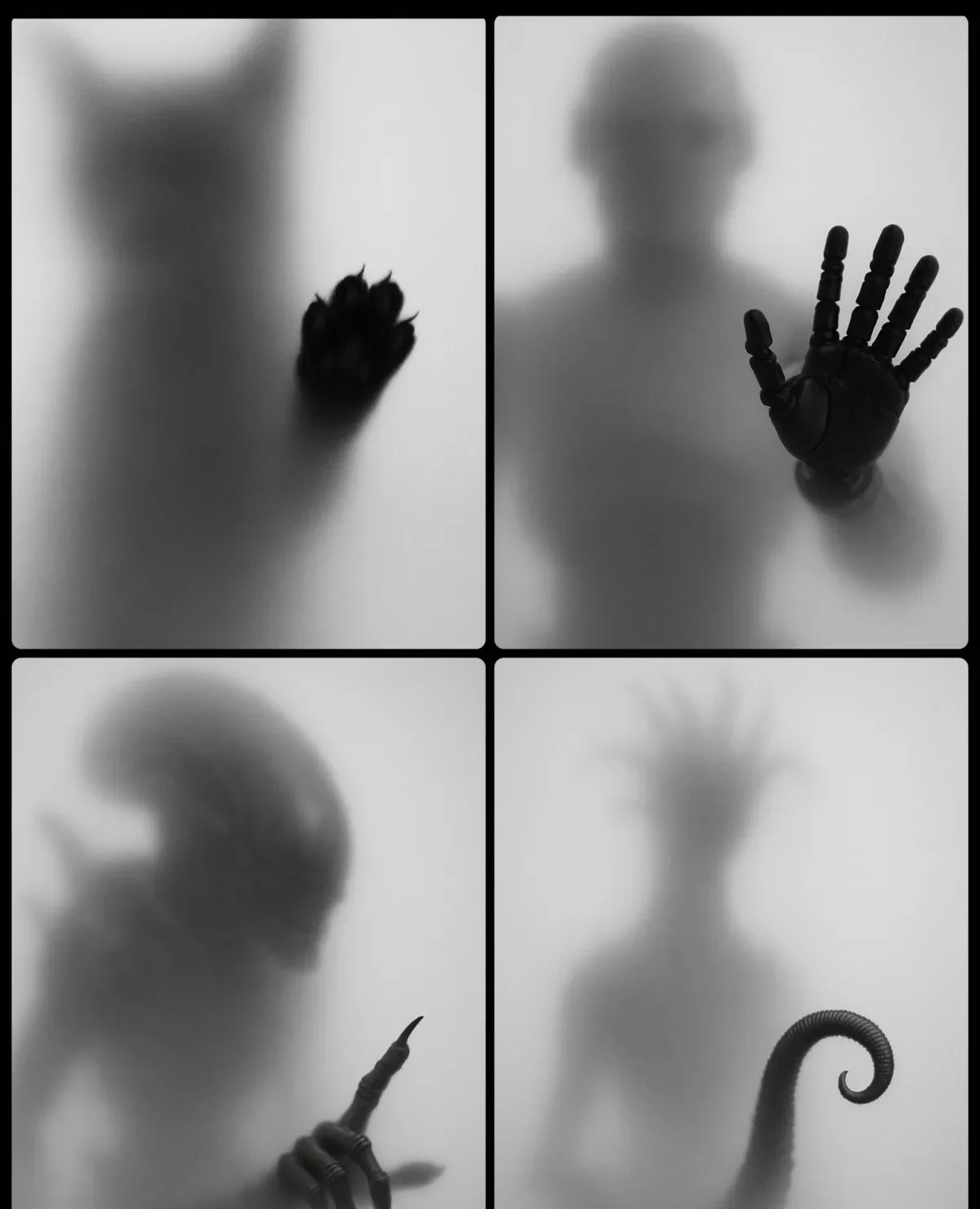 A Black And White Photograph Shows The Blurred Silhouette