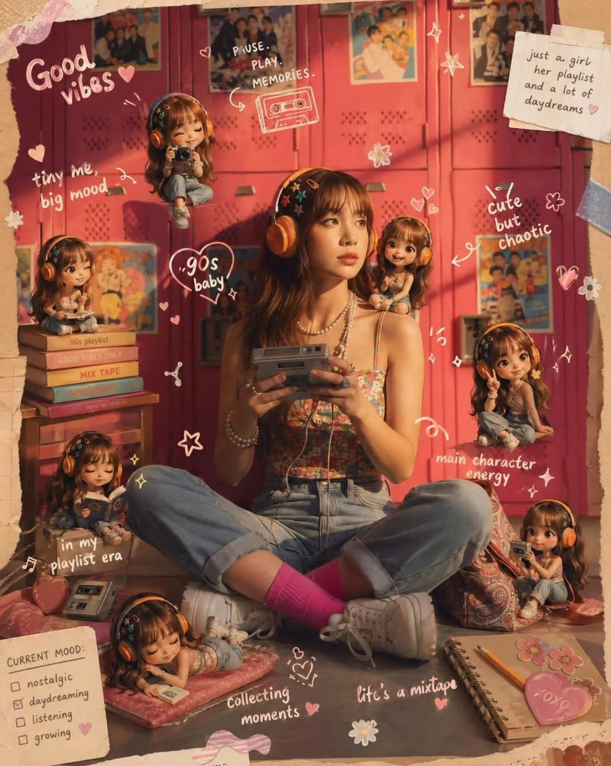 Provided Reference Image Into A Cozy Aesthetic Scrapbook-style Composi