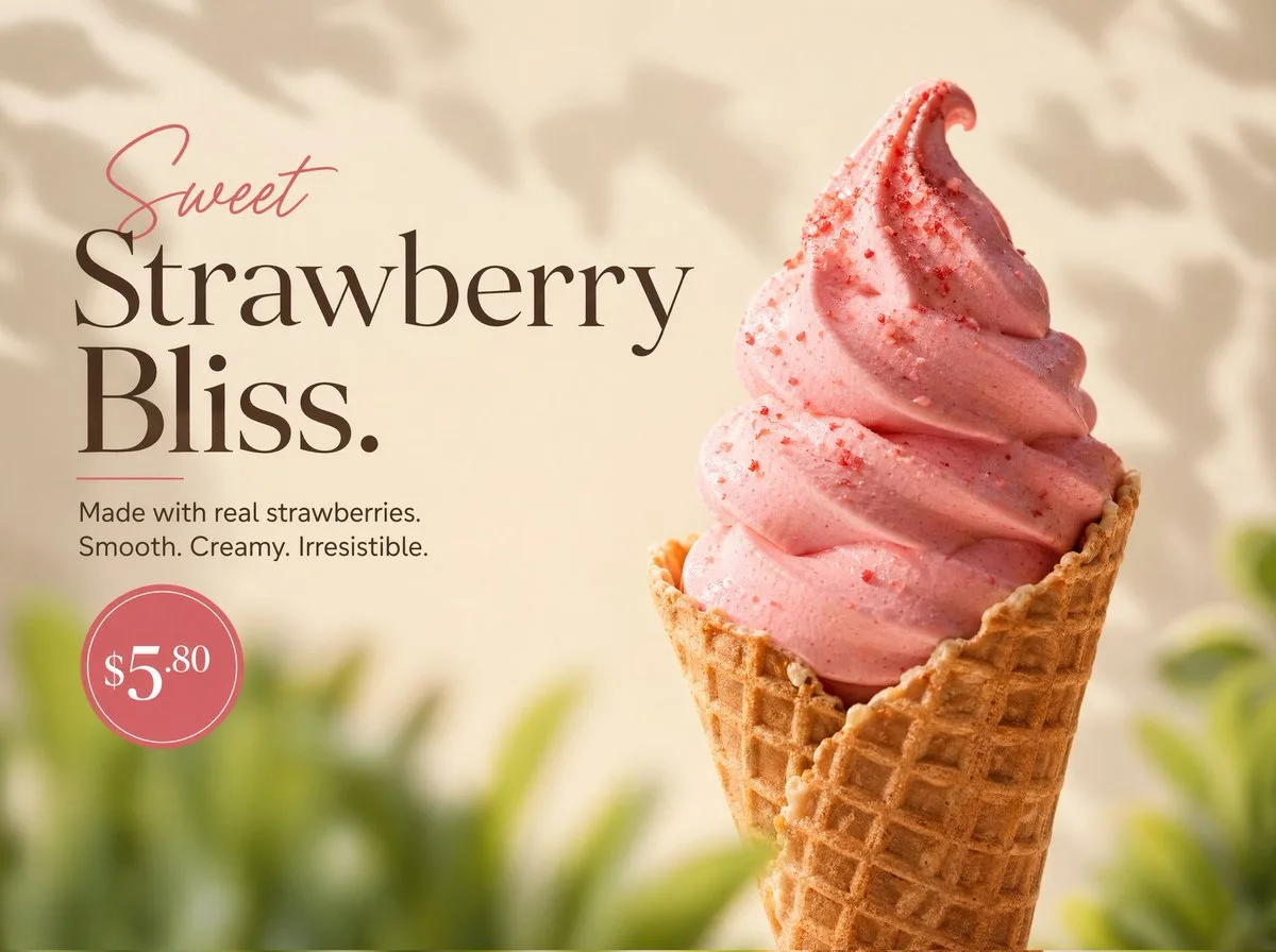 Strawberry Soft Serve in Waffle Cone