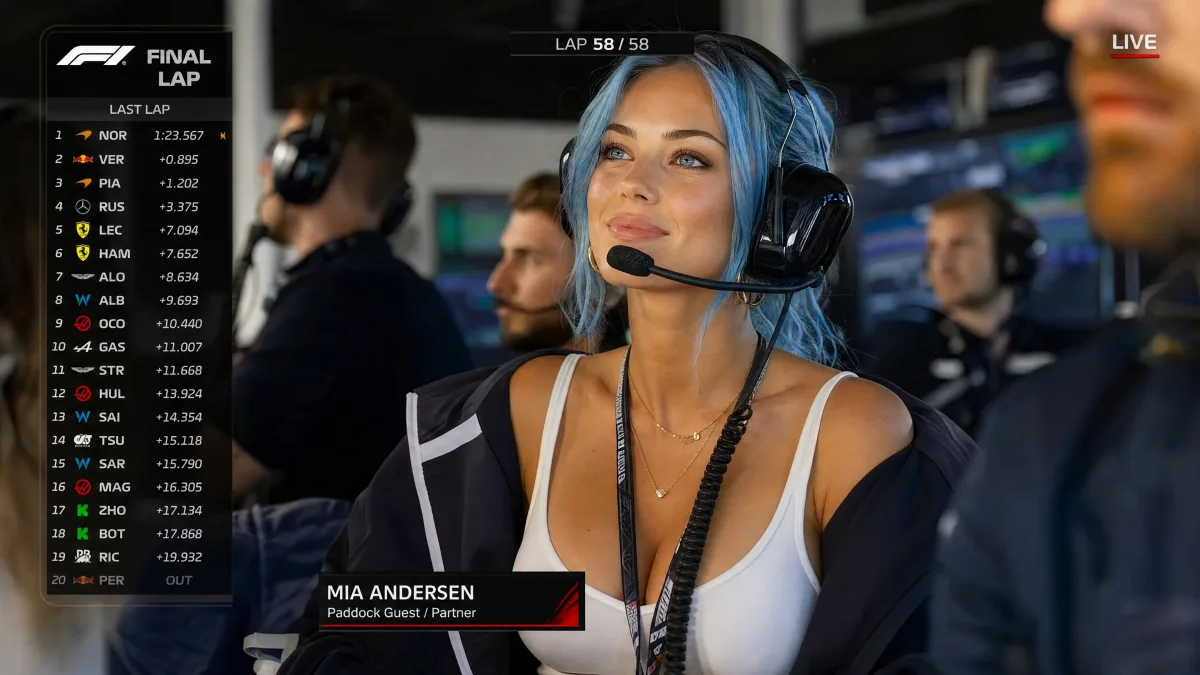 Ultra-photorealistic F1 Live TV Broadcast Screenshot
