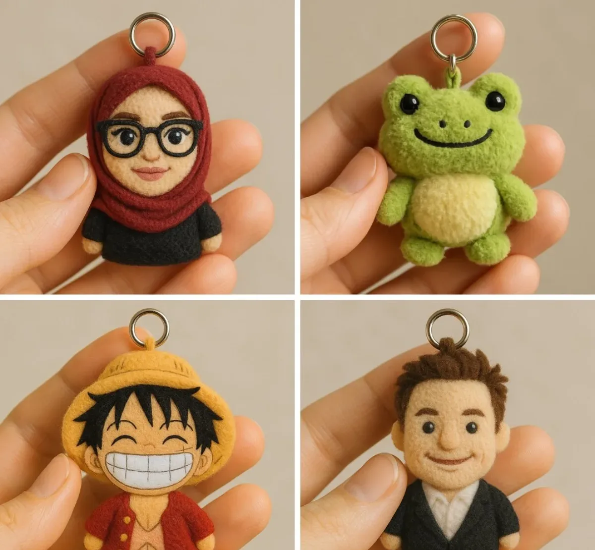 Close-up Photo Of A Small Plush Keychain Of [attached Image/emojis]