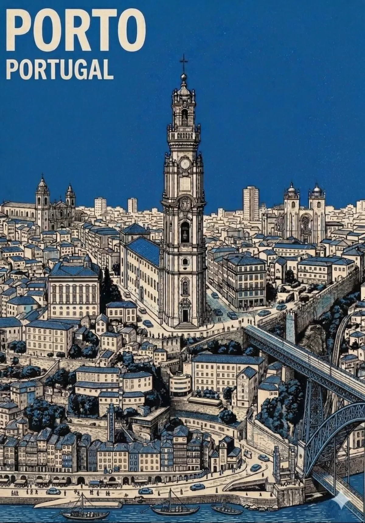 Vertical Mid-century Travel Poster For [CITY NAME] Featuring [LANDMARK