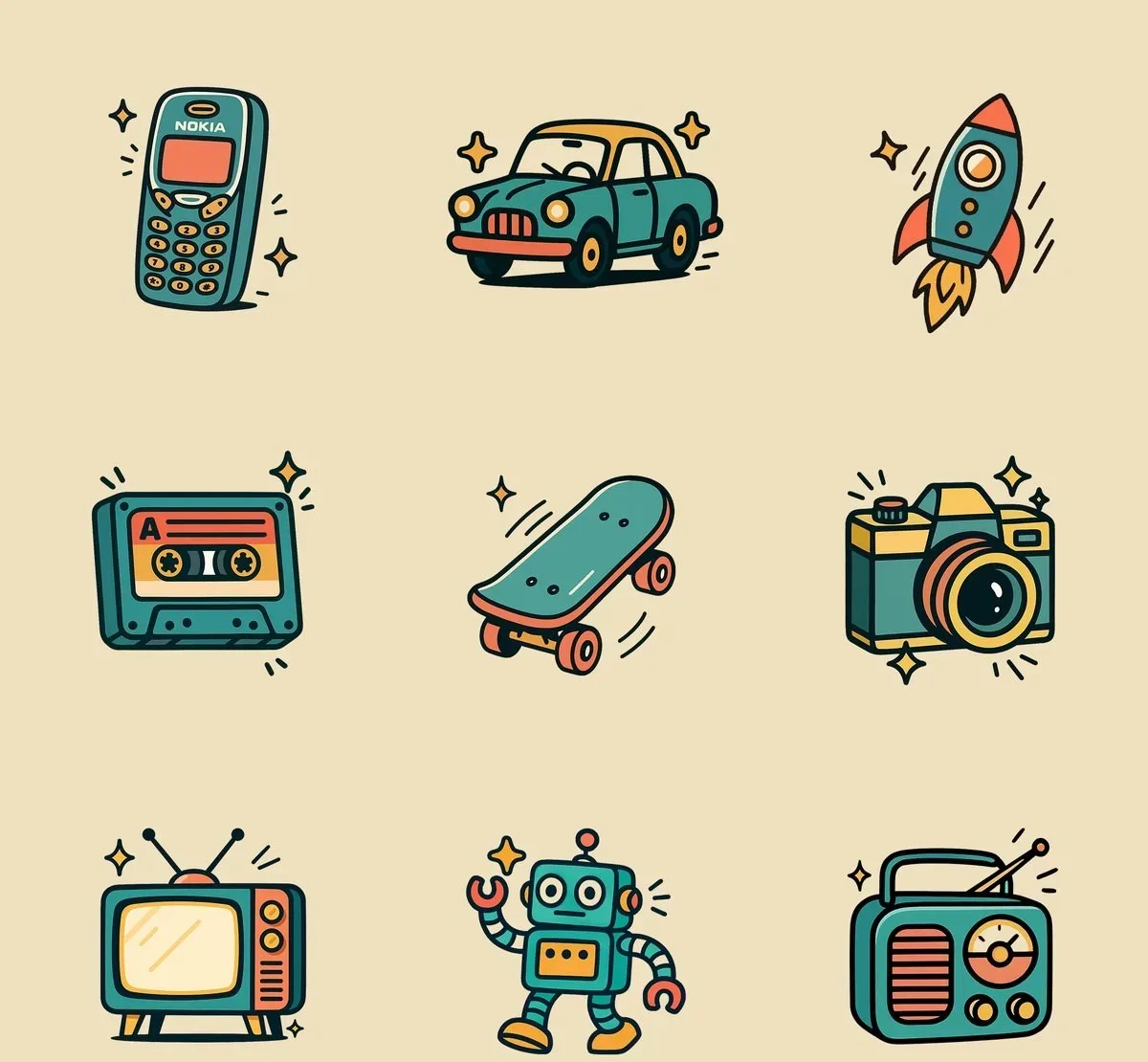 N Illustration Of A [OBJECT] In A Retro Cartoon Style