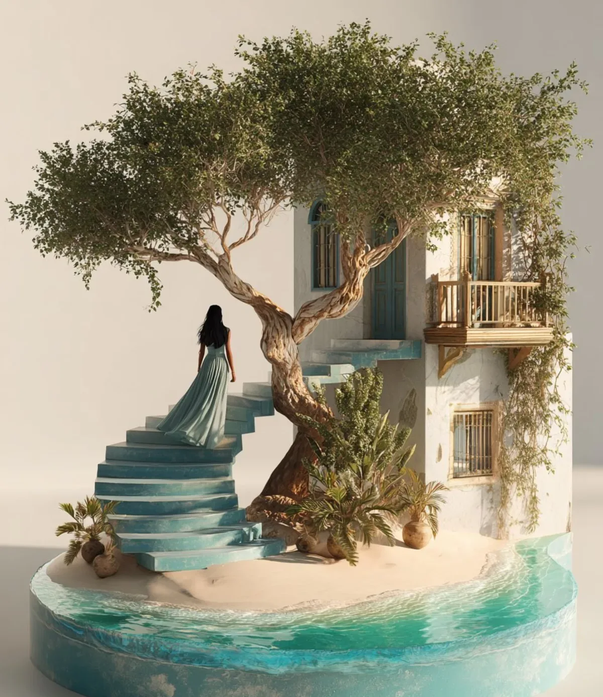 3D Hyperrealistic Model-scenery Of A Long-haired Woman Wearing A Flowi