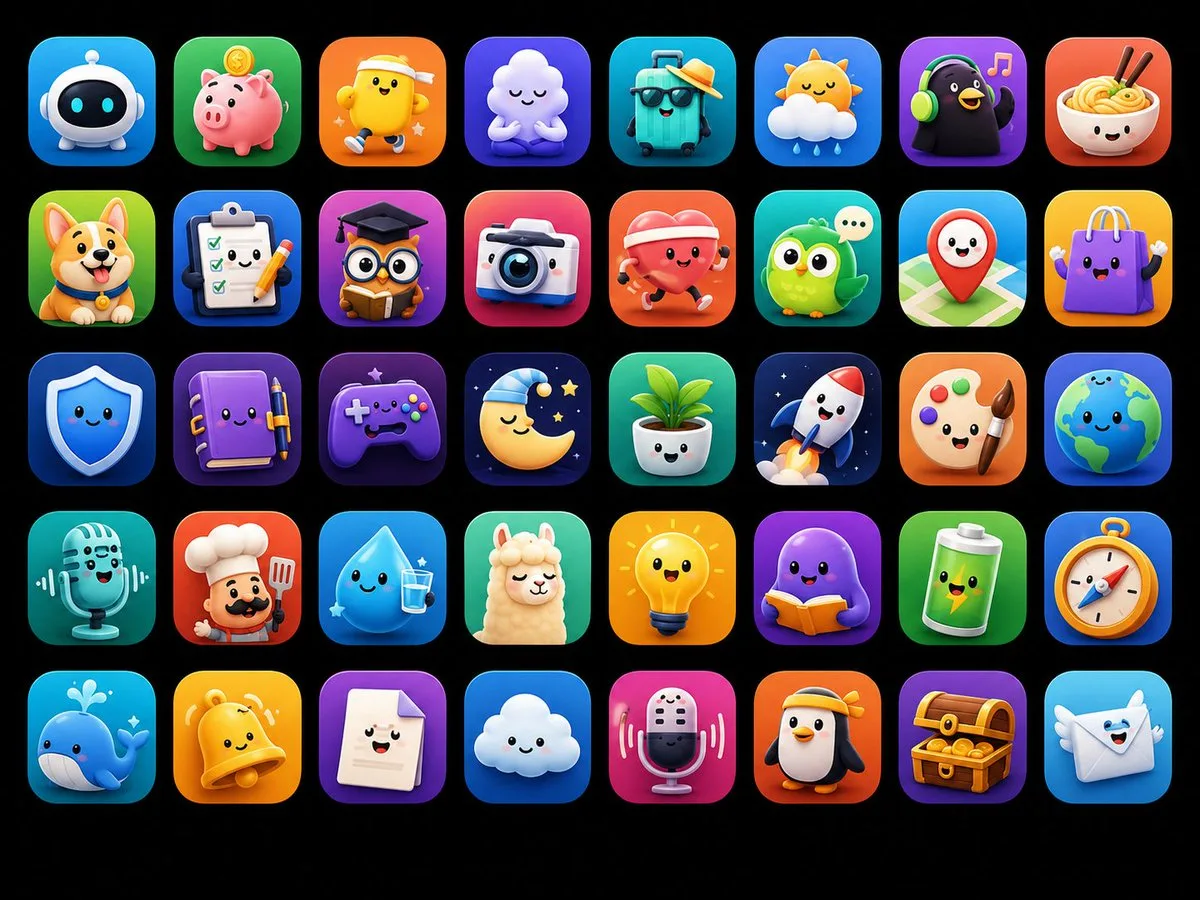 Cute 3D Mascot Icon Grid