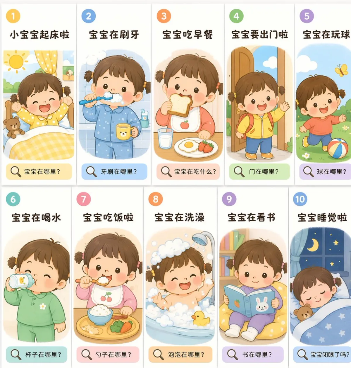 幼儿日常流程闪卡网格