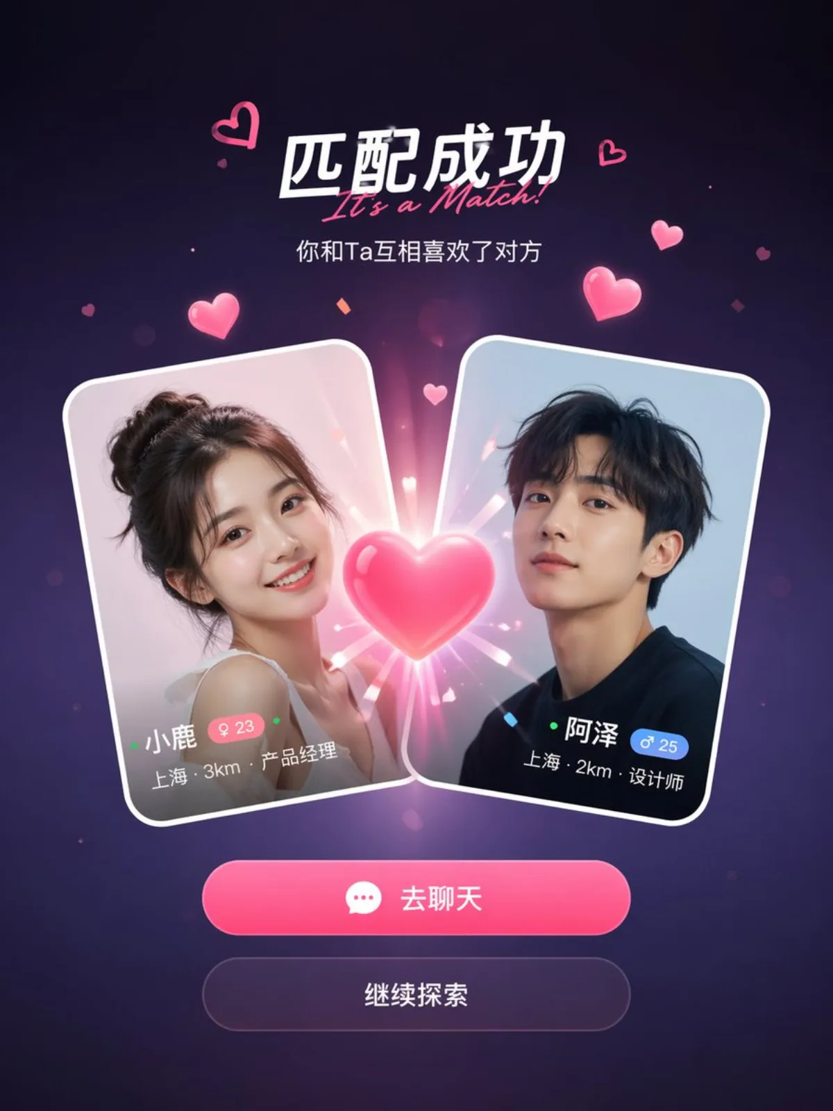 Dating App Match Success Screen