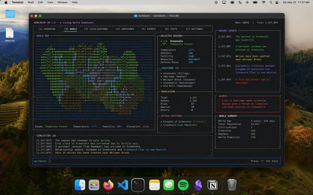 Mac终端世界模拟UI