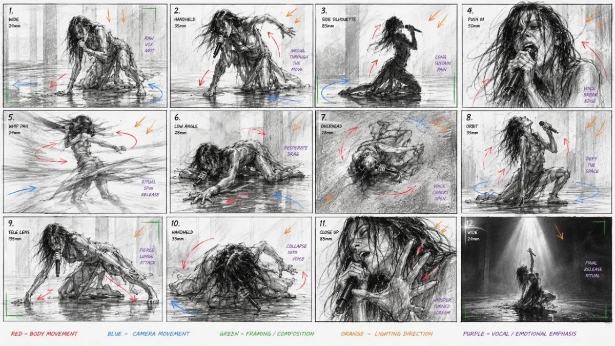 Raw Contemporary Dance Performance Storyboard Focused On Intense Physi