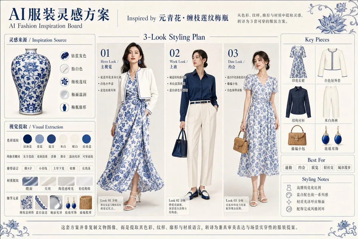 Blue Porcelain Fashion Inspiration Board