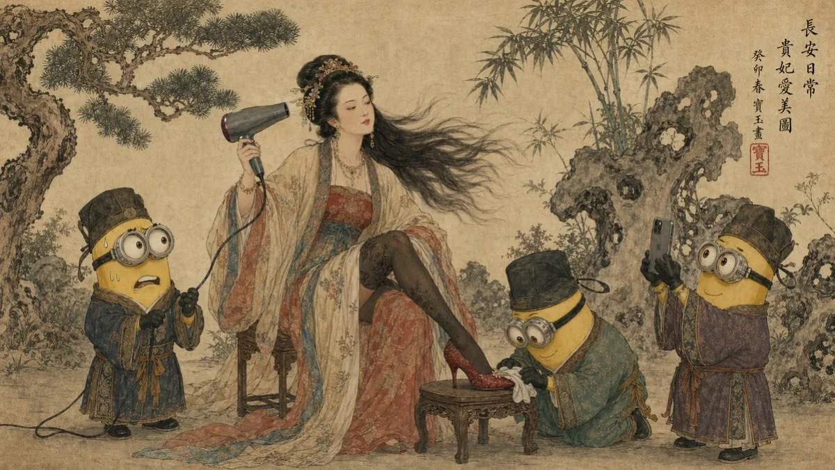唐代女王与小黄人工笔画