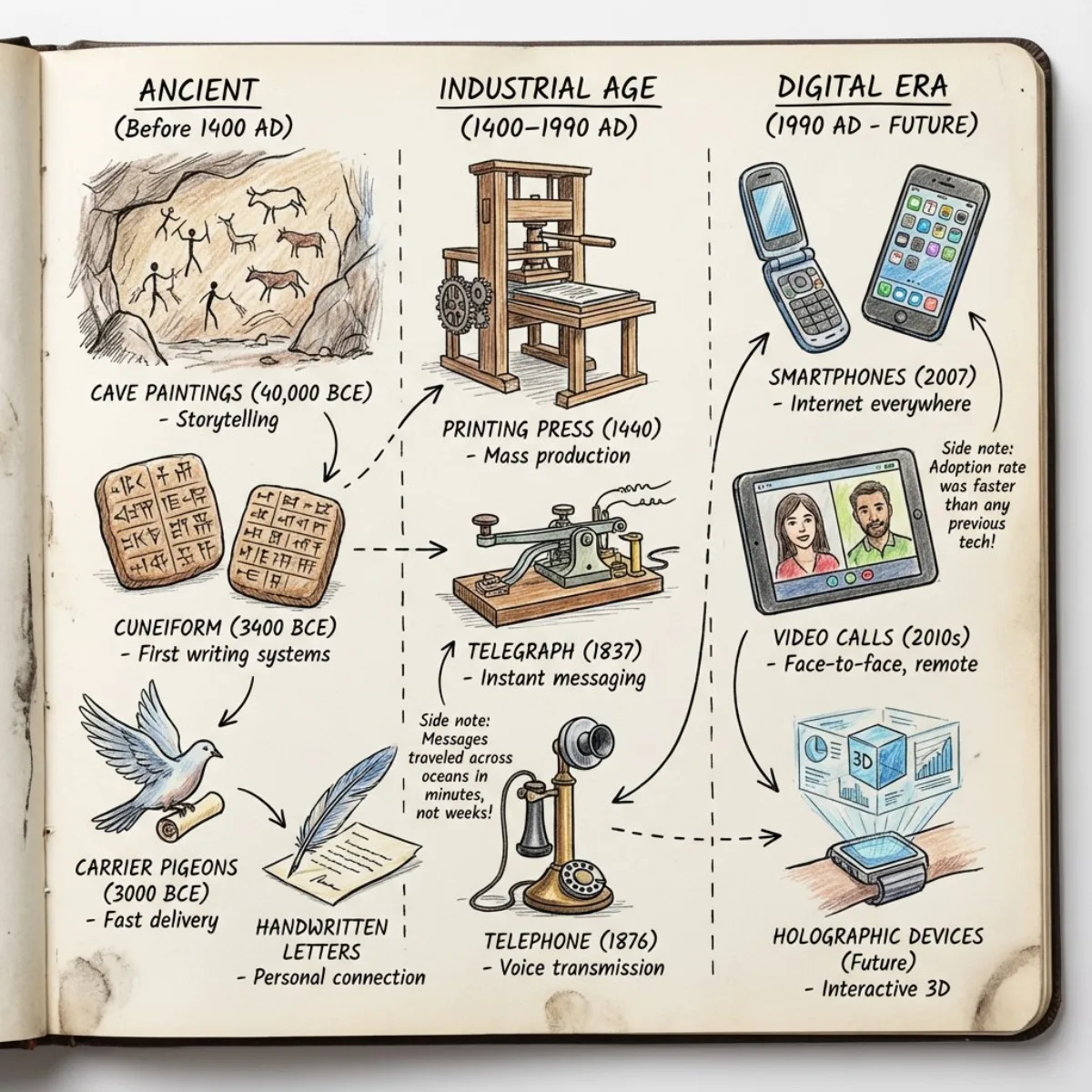 Evolution Of Communication Tools Sketch