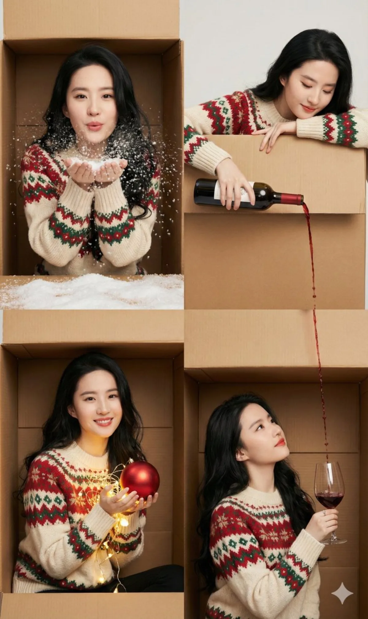 Christmas Cardboard Box Challenge: Festive Moments with Flowing Red Wine