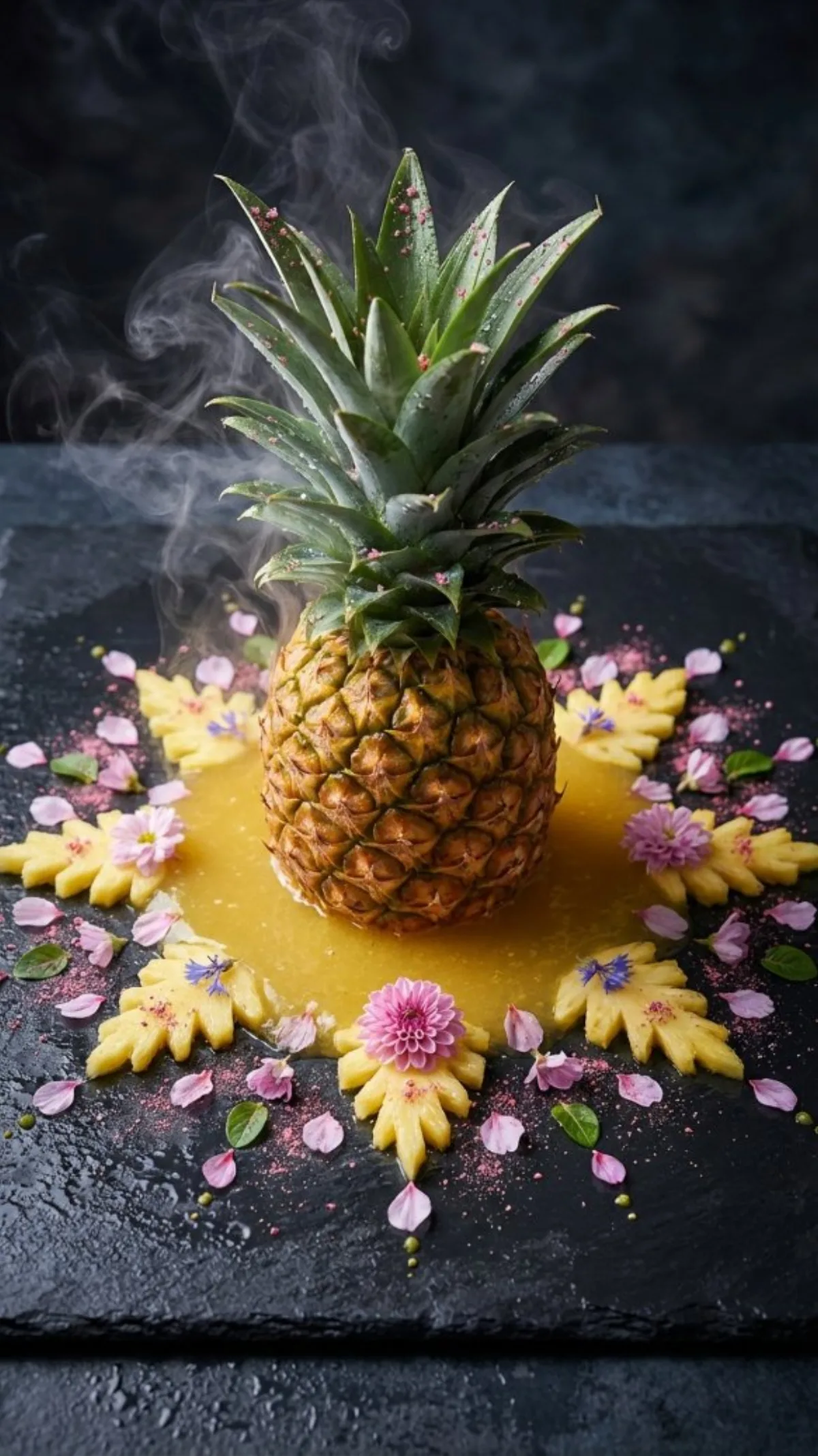 Hyper-realistic Pineapple in Juice with Pink Dusting - Editorial Style