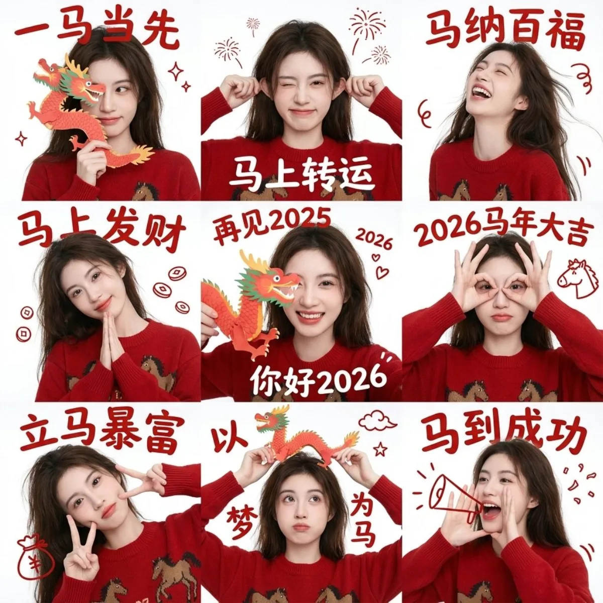 马年女生九宫格头像