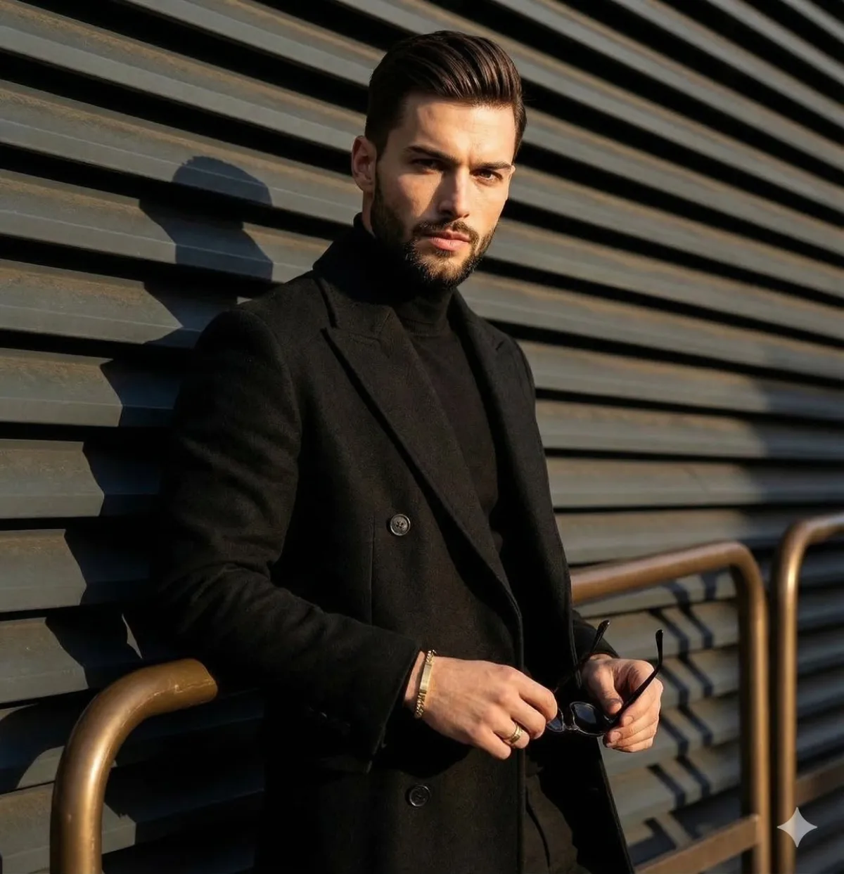 工作室级风Dramatic Editorial Portrait of a Man in Black Overcoat