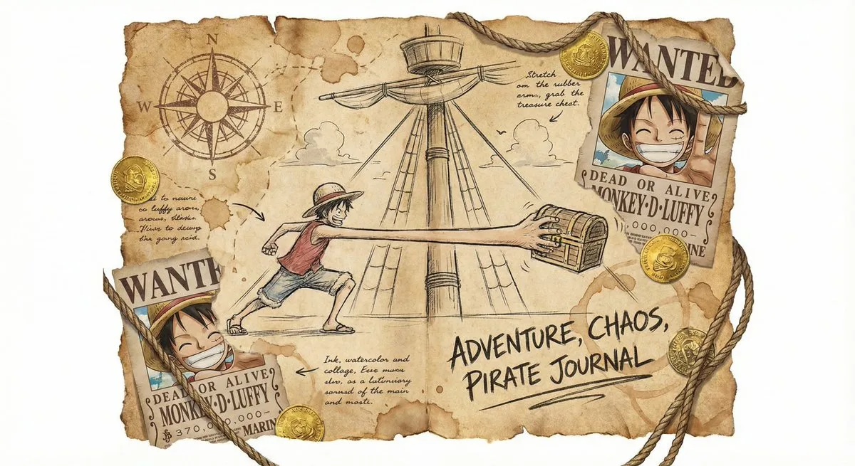 Captain’s worn logbook One Piece sketch prompt
