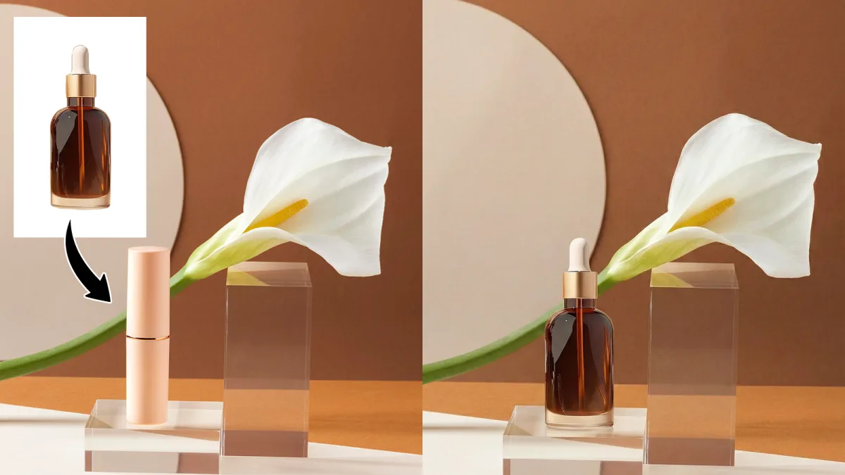 Replace the lipstick product in image 1 with the product in image 2. The product