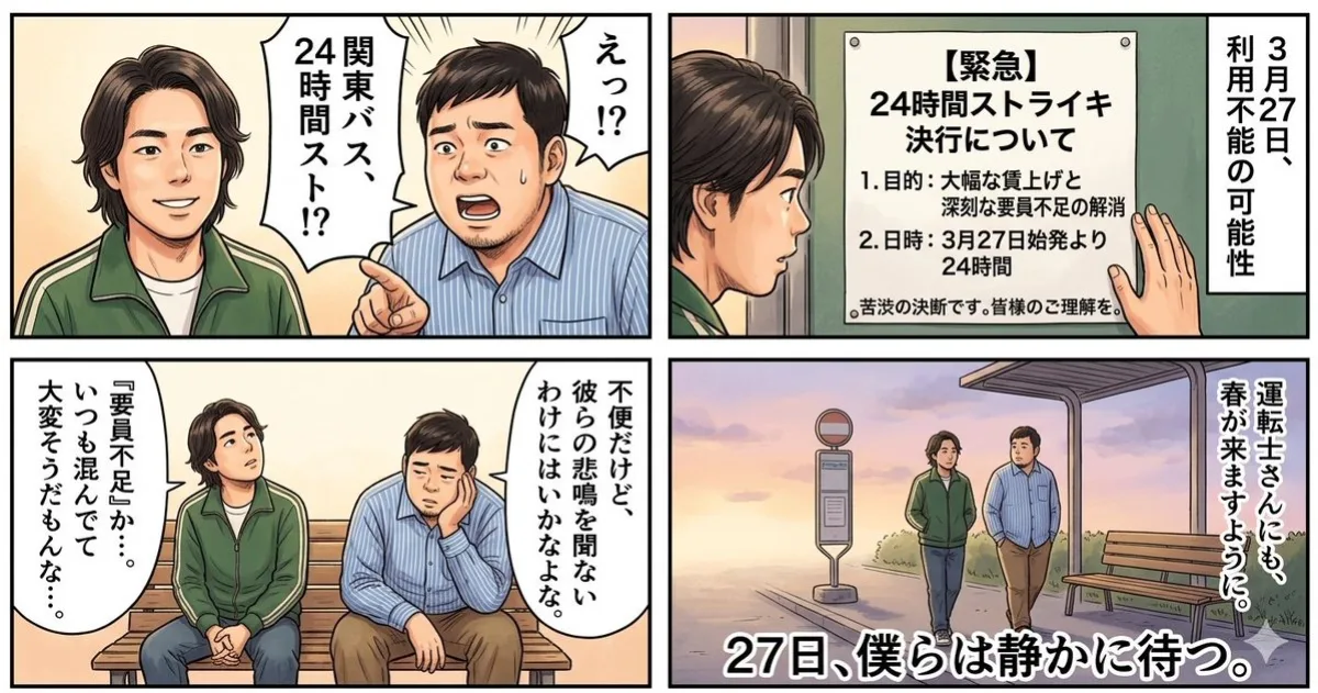 公交停运的那一天 - 四格漫画