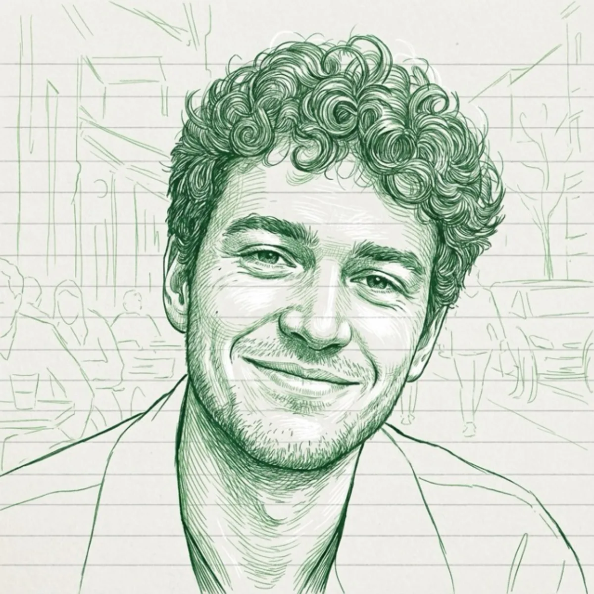 A Refined Green Ink Sketch Portrait on Notebook Page