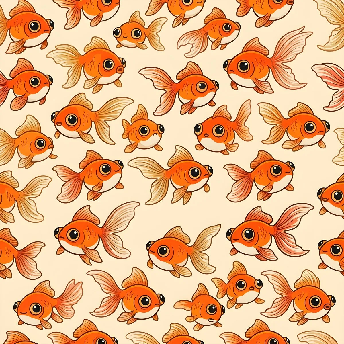 Seamless Pattern of Cute Cartoon Goldfish (Refined)