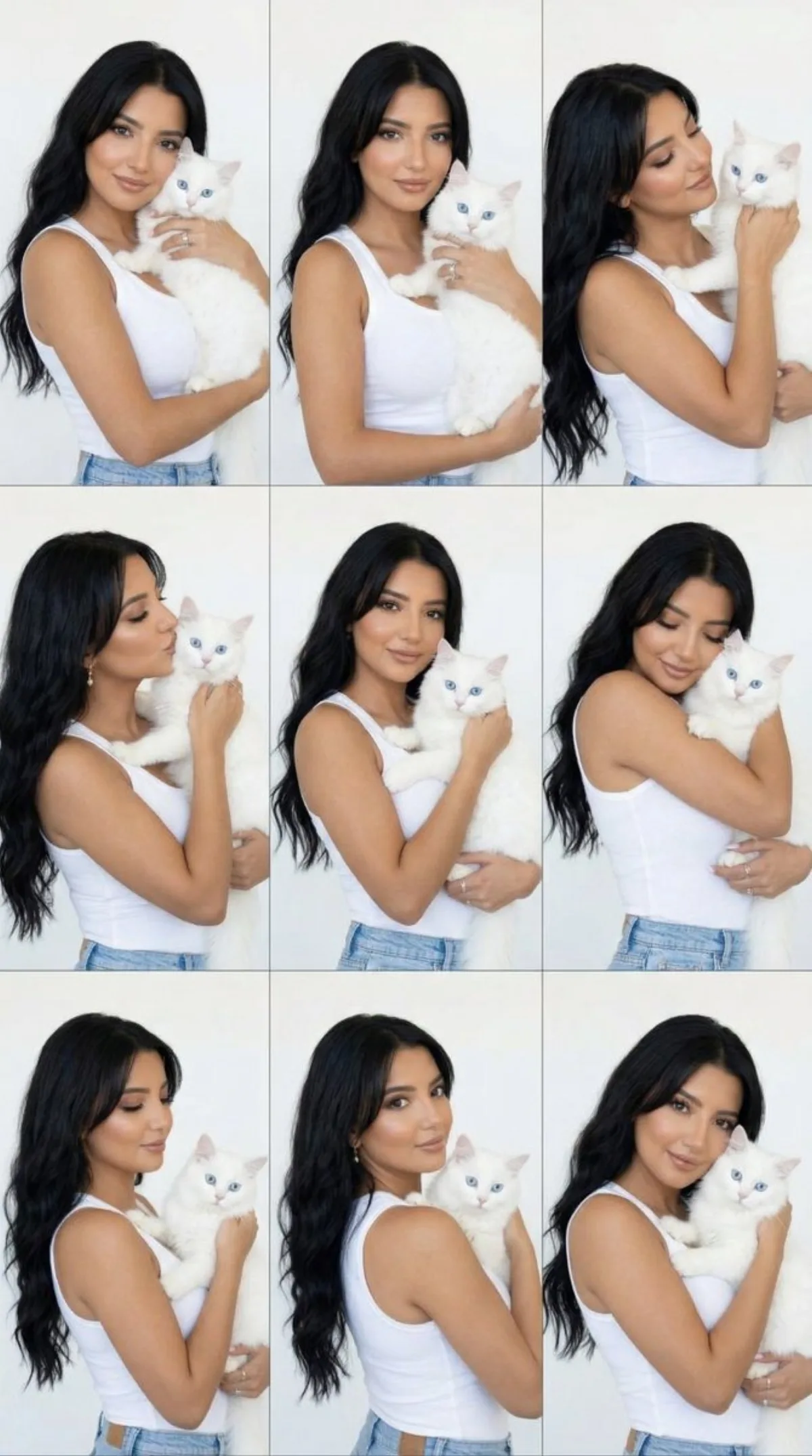 Editorial Portrait Grid with Woman and White Van Cat