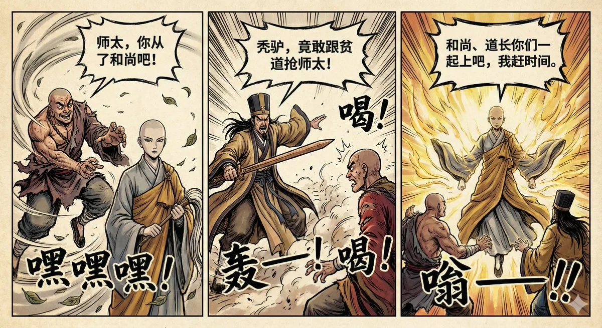 Hong Kong Wuxia Three-Panel Comic