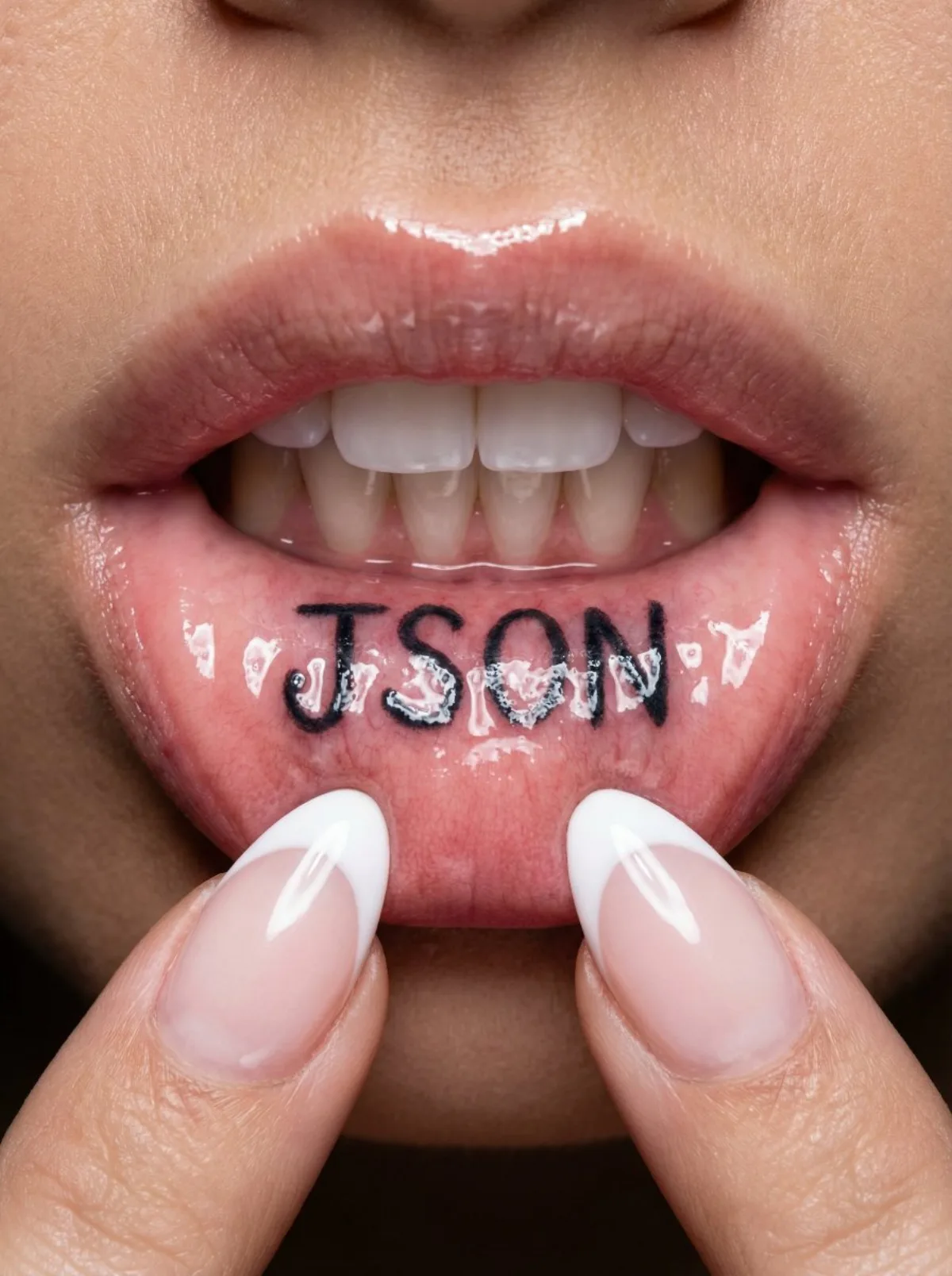 内唇纹身特写：JSON